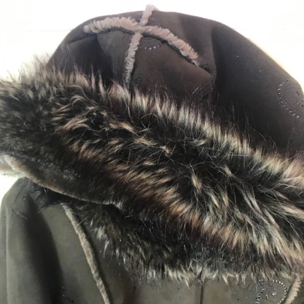 PIZAZZ  Vintage Y2K Faux Fur Shearling Hood Paisley Coat Jacket Cozy Fur Lined L - Picture 4 of 16